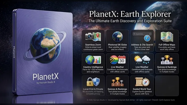 PlanetX: Earth Explorer for Windows by Hasnain Studio X