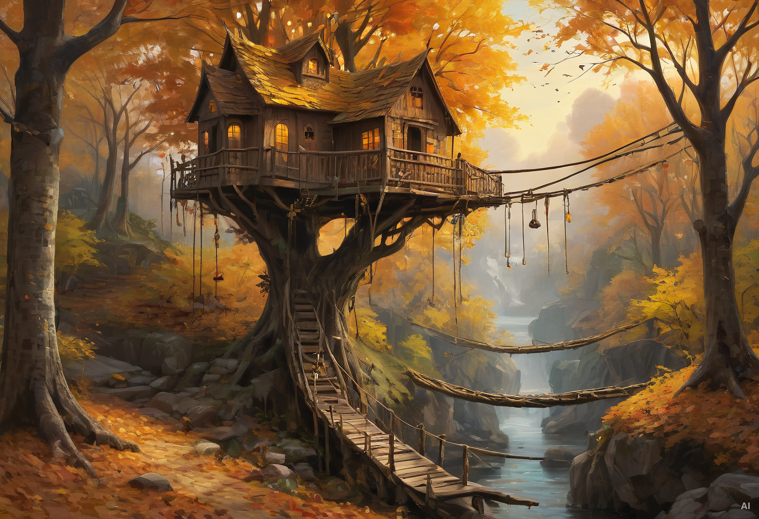 Autumn Treehouse - Painted Concept Illustration, generated with HSX ArtGen Studio