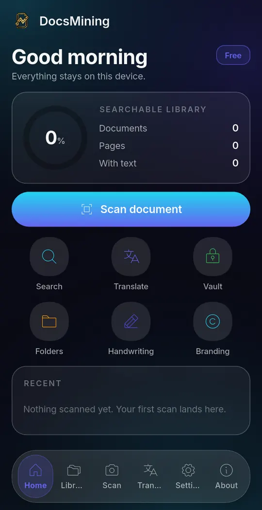DocsMining running on Android, screen 2 of 6