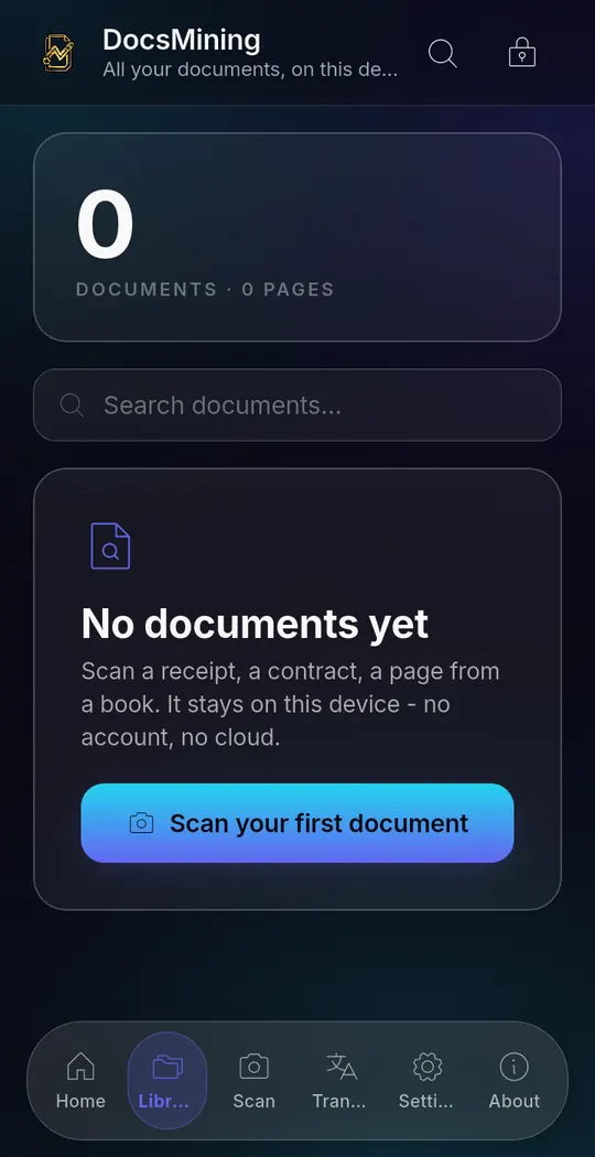 DocsMining running on Android, screen 3 of 6