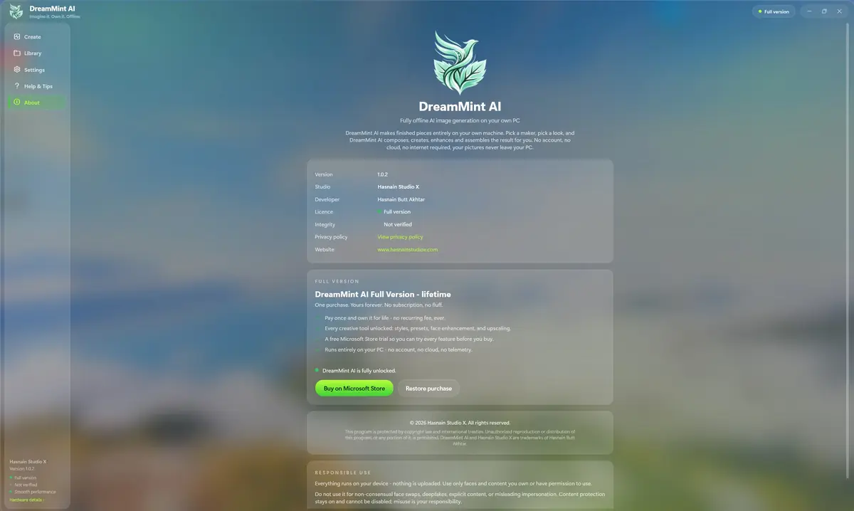 DreamMint AI running on Windows, screen 1 of 4