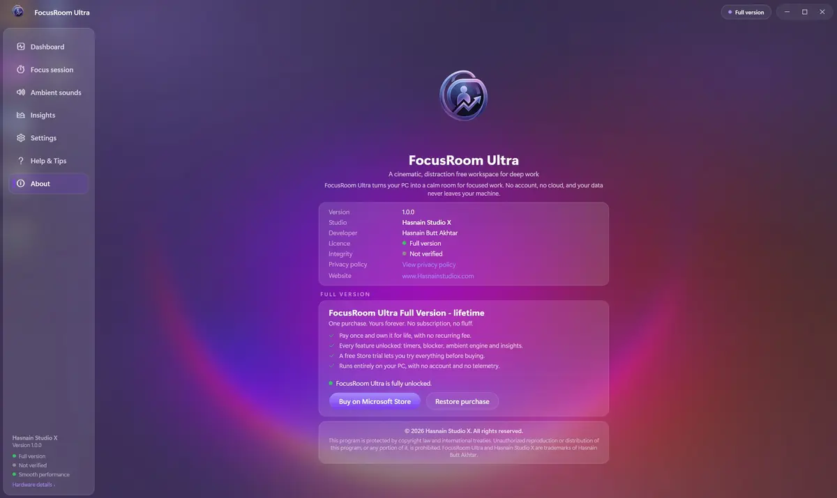 FocusRoom Ultra running on Windows, screen 4 of 4