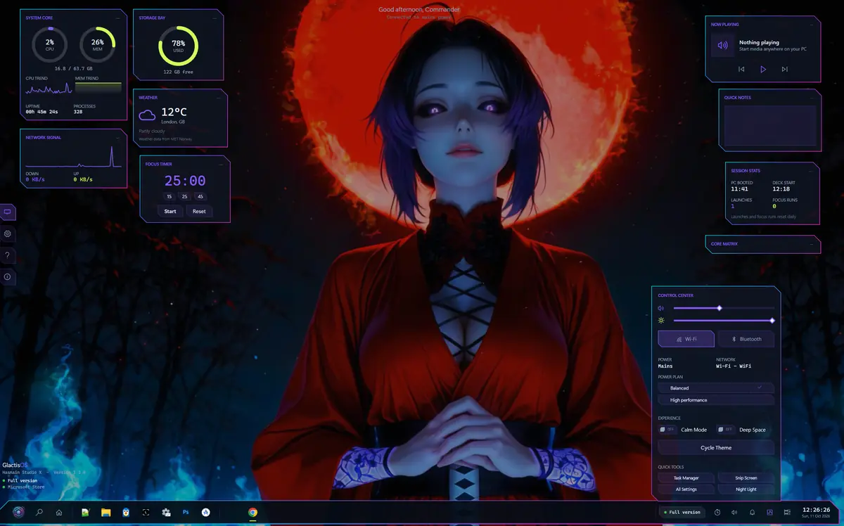 GlactisOS running on Windows, screen 4 of 4
