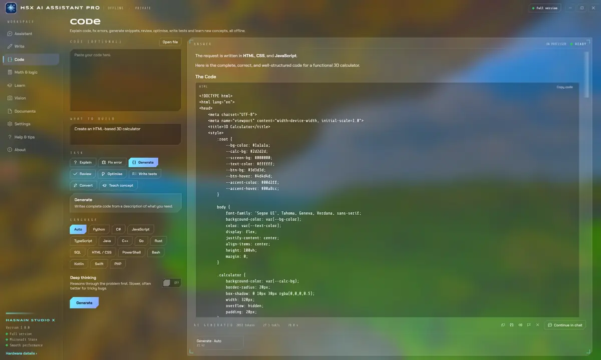 HSX AI Assistant Pro running on Windows, screen 2 of 4