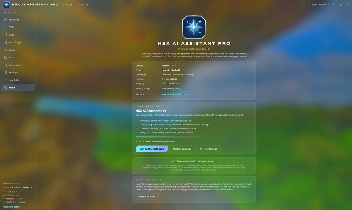 HSX AI Assistant Pro running on Windows, screen 4 of 4