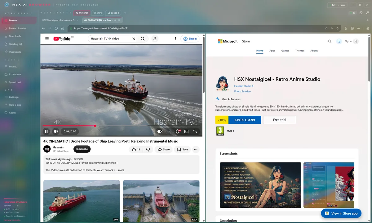 HSX AI Browser running on Windows, screen 2 of 4