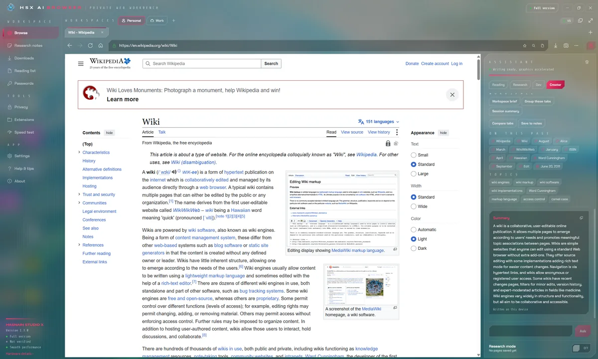 HSX AI Browser running on Windows, screen 3 of 4
