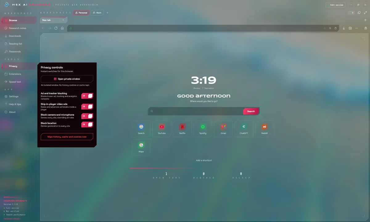 HSX AI Browser running on Windows, screen 4 of 4