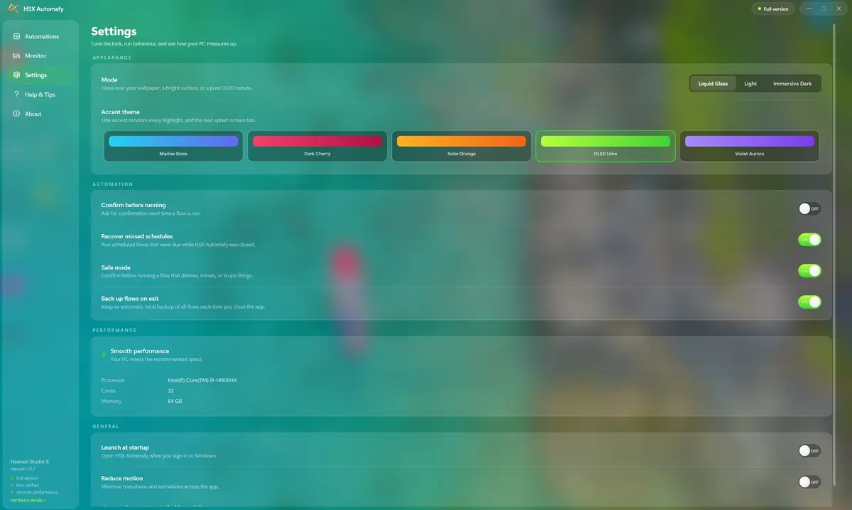 HSX Automafy running on Windows, screen 1 of 4