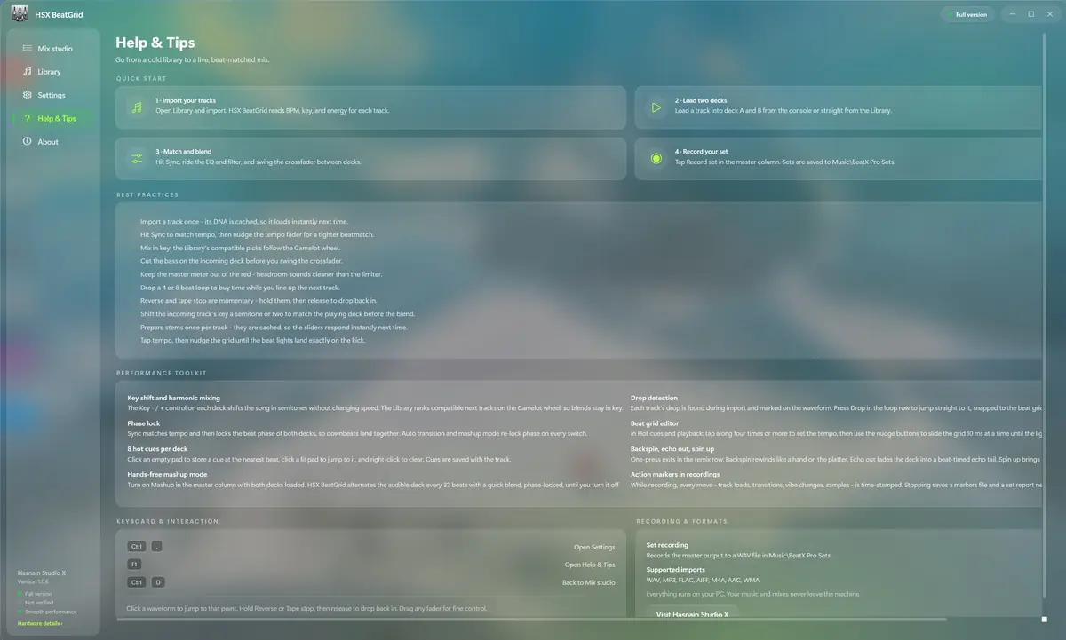 HSX BeatGrid running on Windows, screen 1 of 4