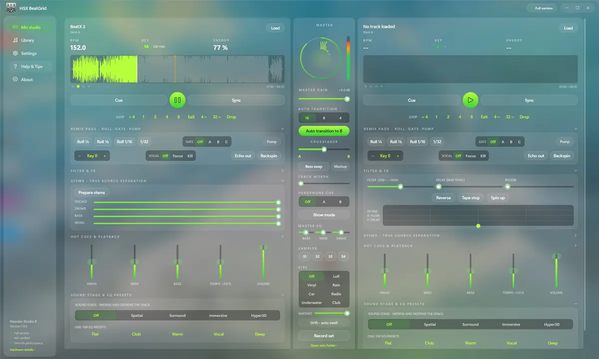 HSX BeatGrid running on Windows, screen 2 of 4