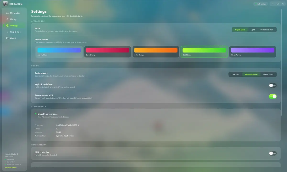 HSX BeatGrid running on Windows, screen 4 of 4