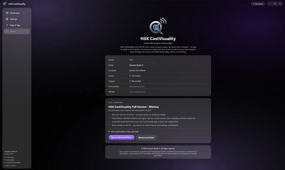 HSX CastVisuality running on Windows, screen 1 of 4