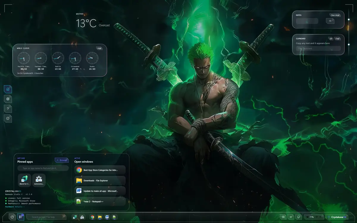 HSX CrystalunaOS running on Windows, screen 2 of 4