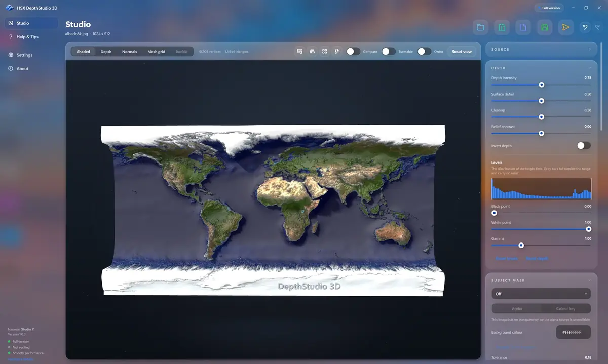HSX DepthStudio 3D running on Windows, screen 2 of 4