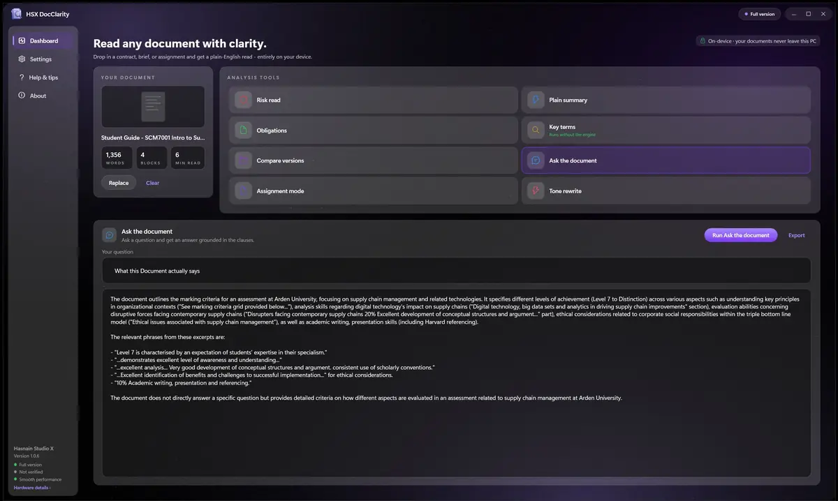HSX DocClarity running on Windows, screen 3 of 4