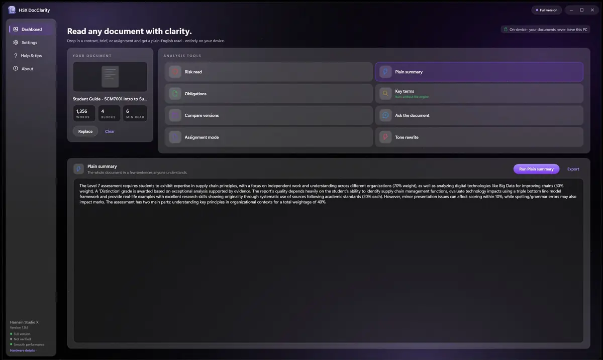 HSX DocClarity running on Windows, screen 4 of 4