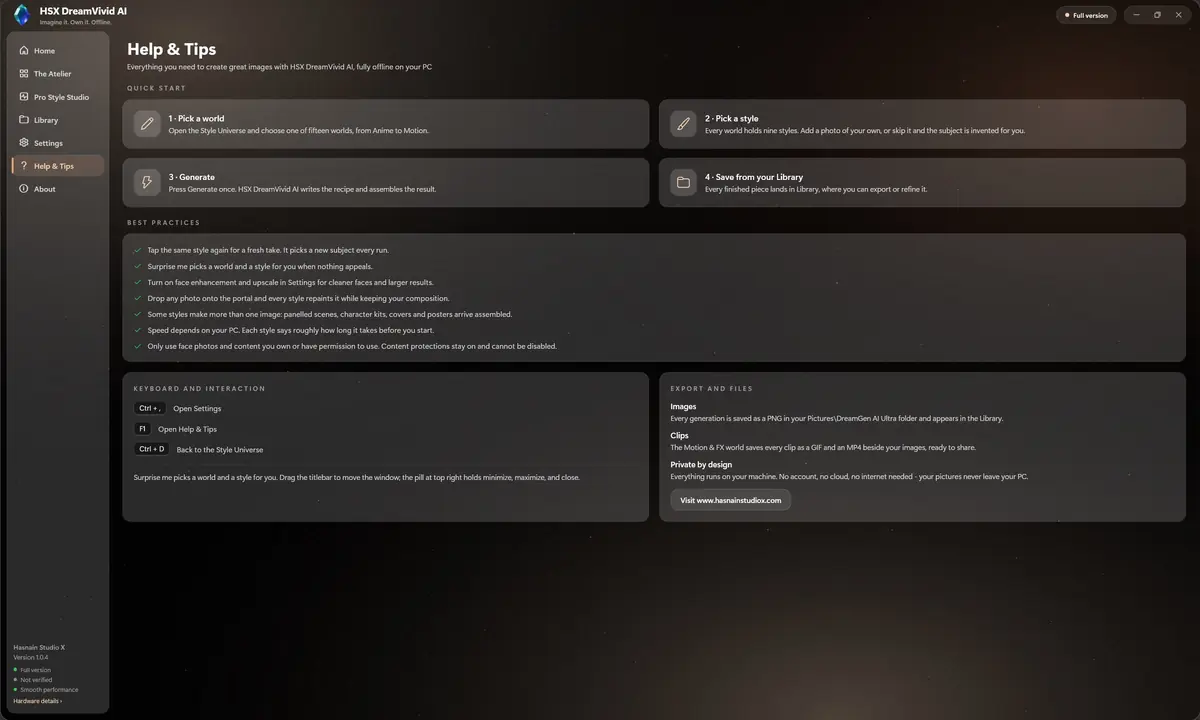 HSX DreamVivid AI running on Windows, screen 2 of 4