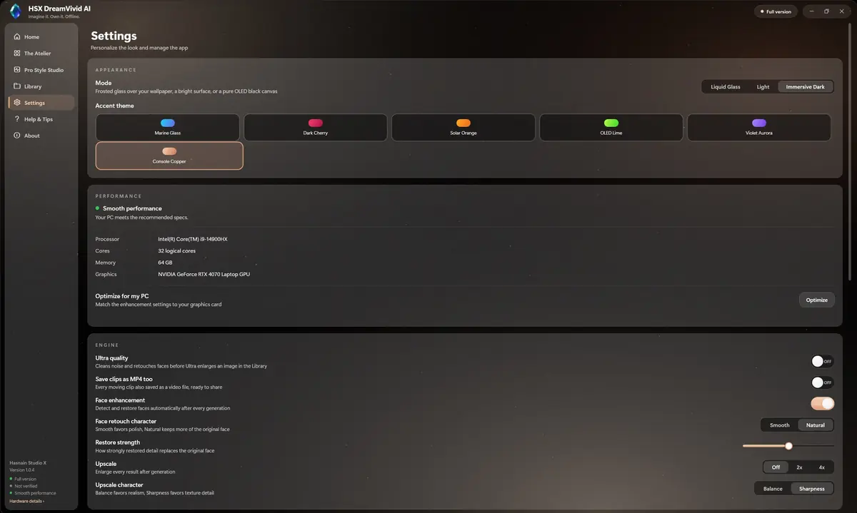 HSX DreamVivid AI running on Windows, screen 3 of 4