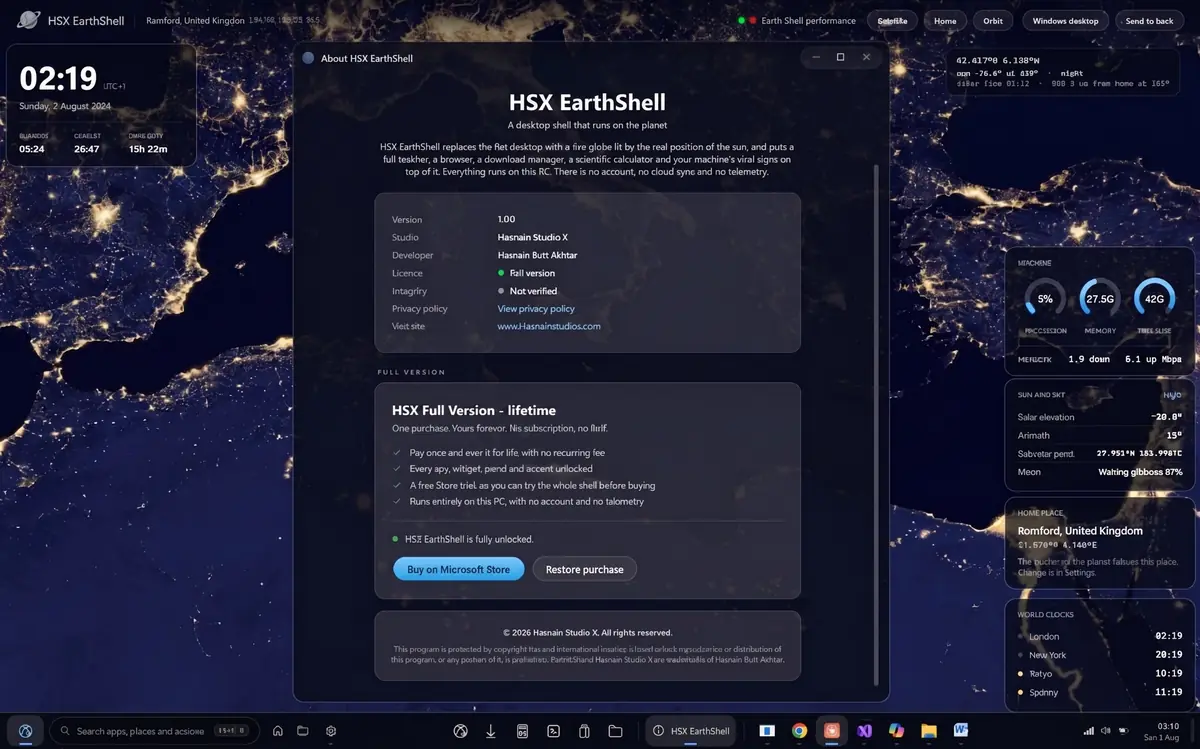 HSX EarthShell running on Windows, screen 1 of 4
