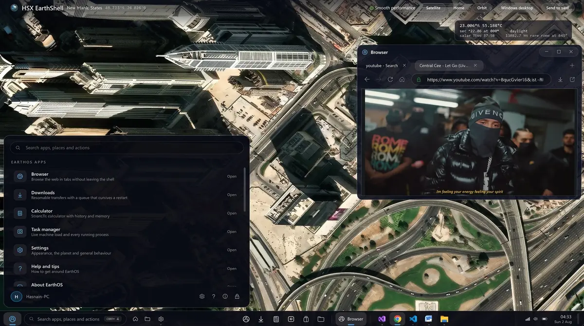 HSX EarthShell running on Windows, screen 3 of 4