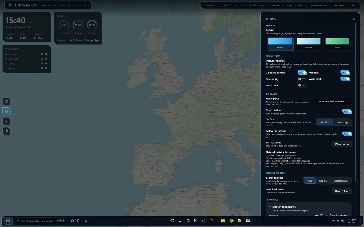 HSX EarthvisOS running on Windows, screen 1 of 4