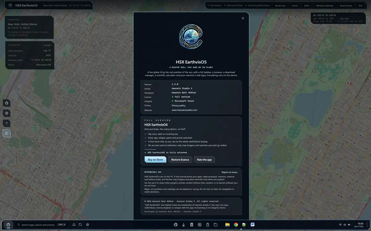 HSX EarthvisOS running on Windows, screen 2 of 4