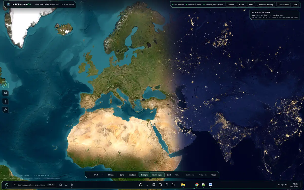 HSX EarthvisOS running on Windows, screen 4 of 4