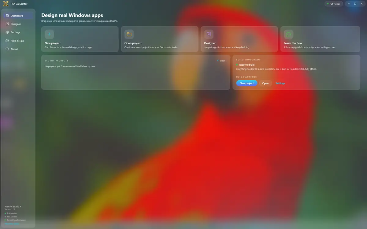 HSX ExeCrafter running on Windows, screen 1 of 4