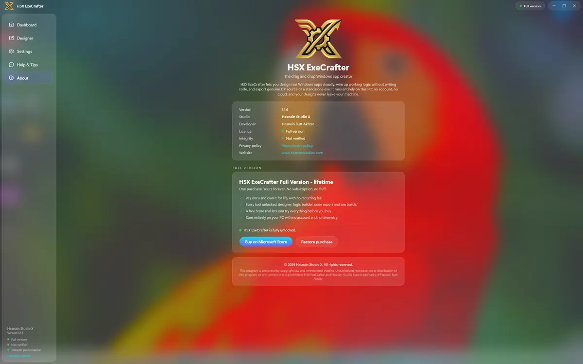 HSX ExeCrafter running on Windows, screen 2 of 4