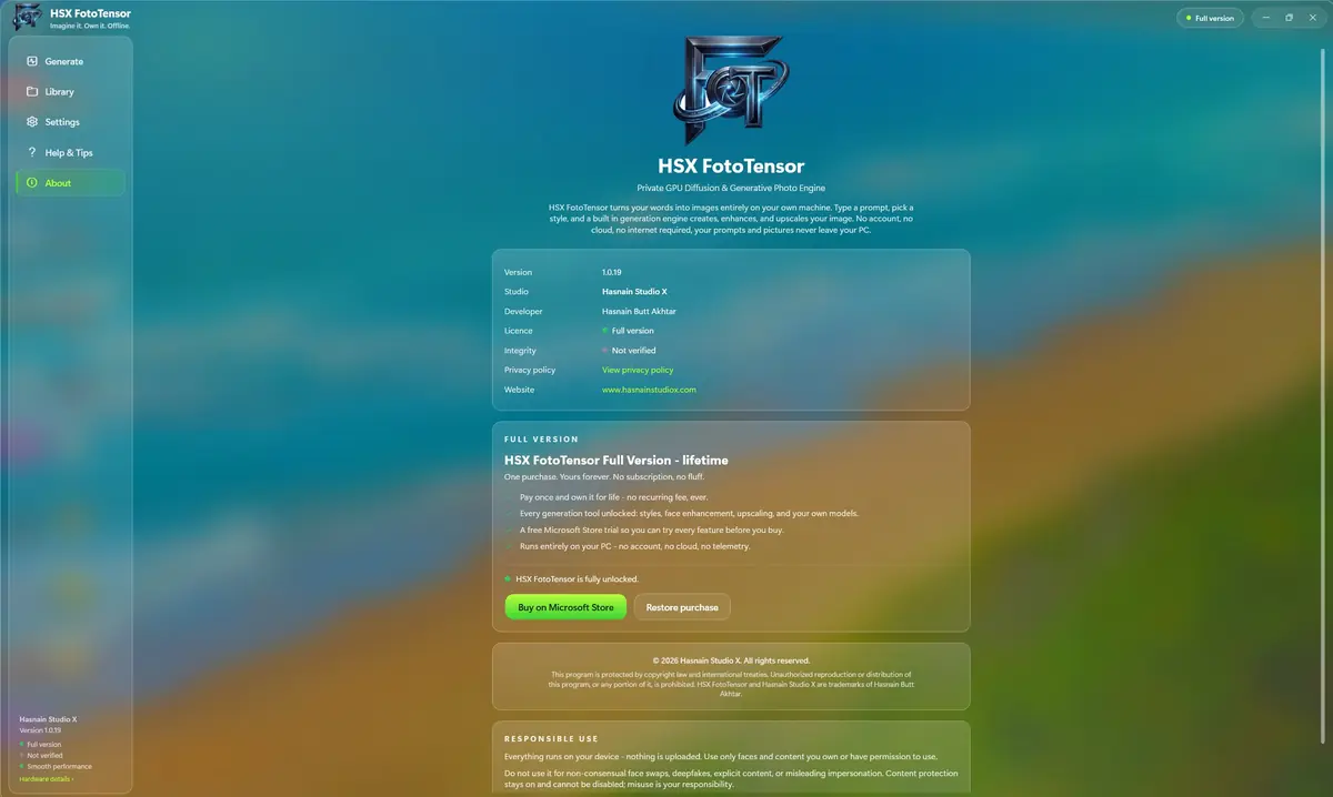 HSX FotoTensor running on Windows, screen 1 of 4