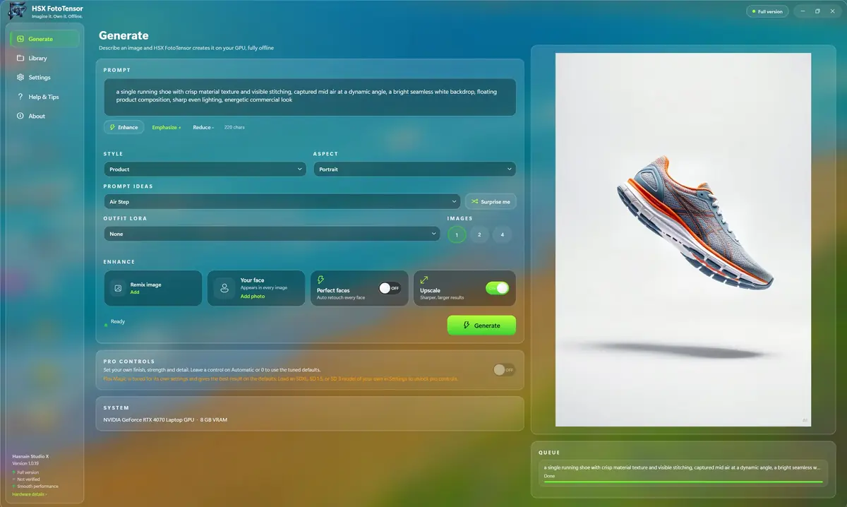 HSX FotoTensor running on Windows, screen 4 of 4