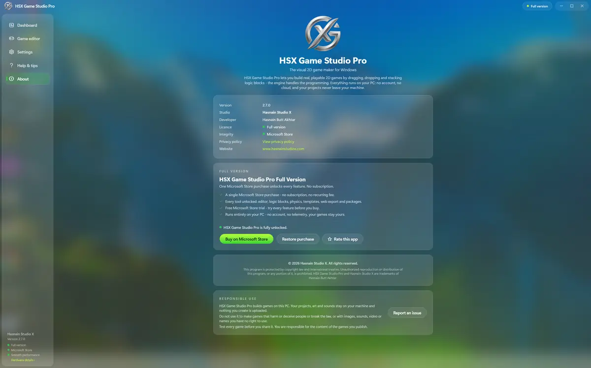 HSX Game Studio Pro running on Windows, screen 1 of 4