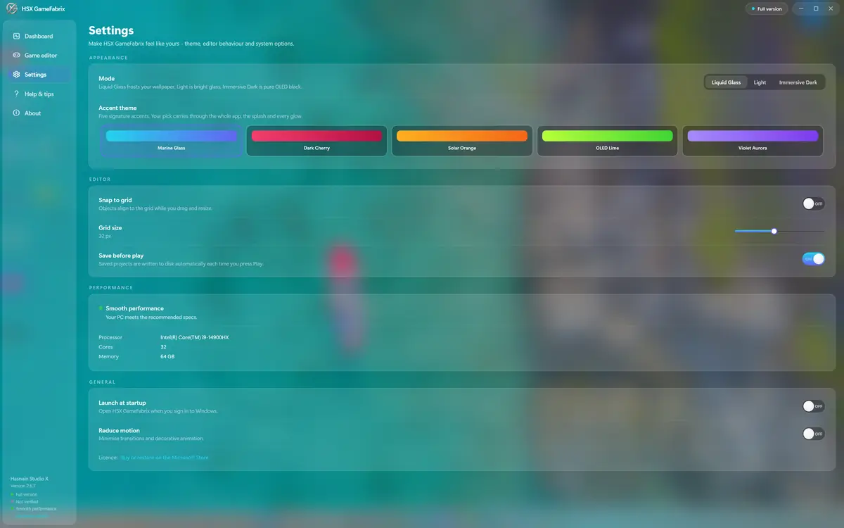HSX GameFabrix running on Windows, screen 1 of 4