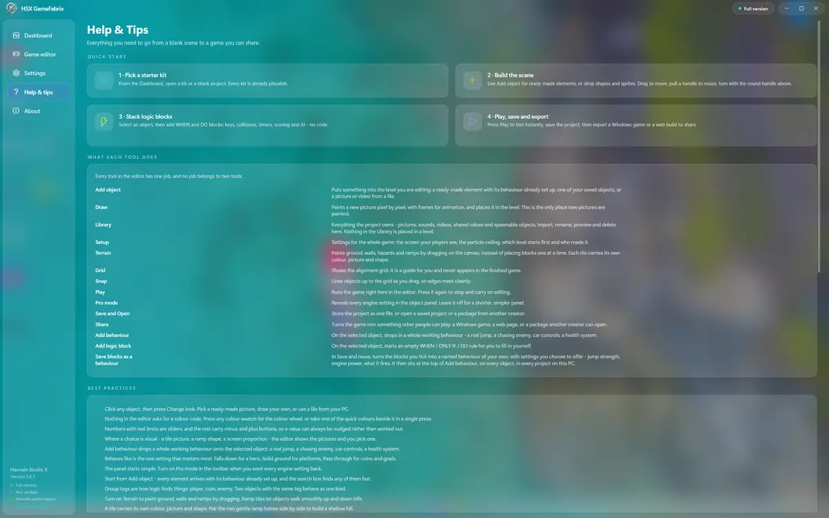 HSX GameFabrix running on Windows, screen 4 of 4