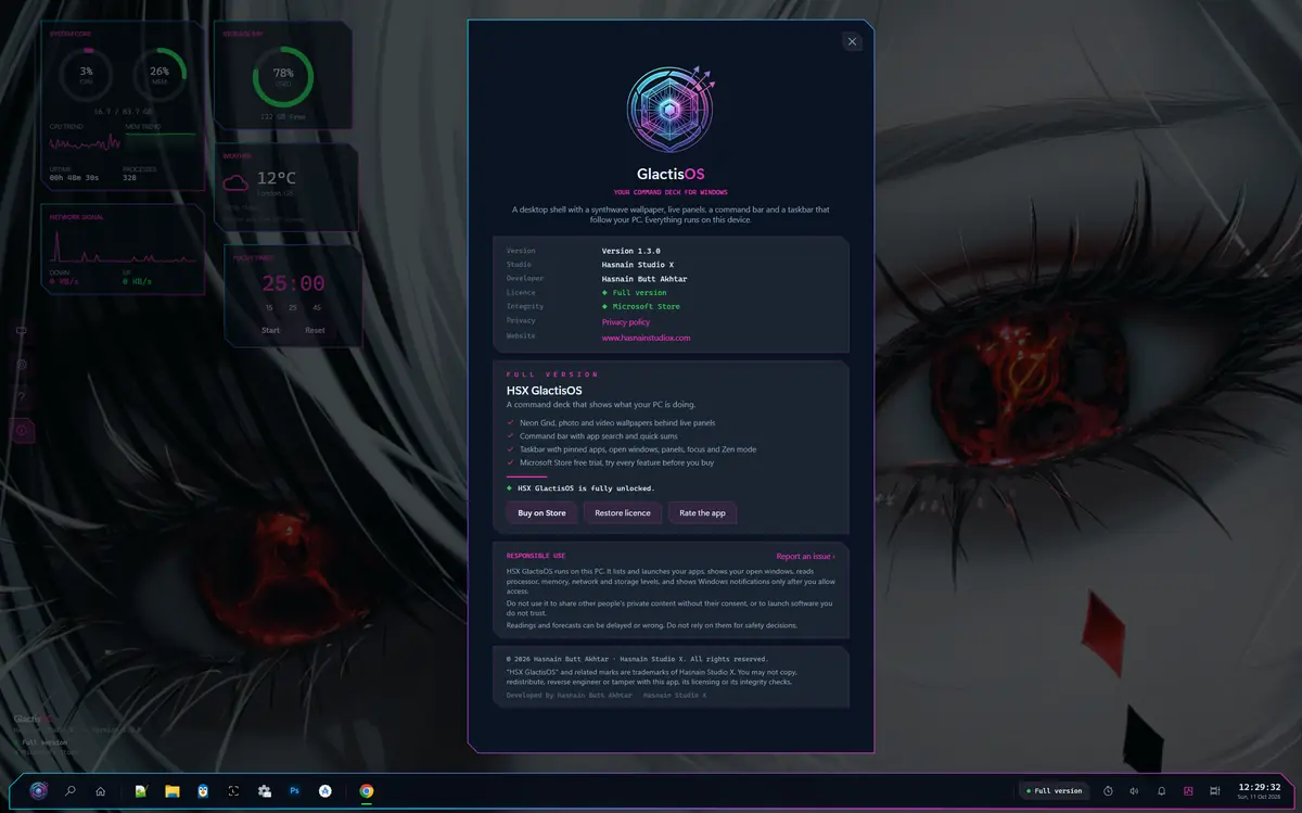 HSX GlactisOS running on Windows, screen 1 of 4