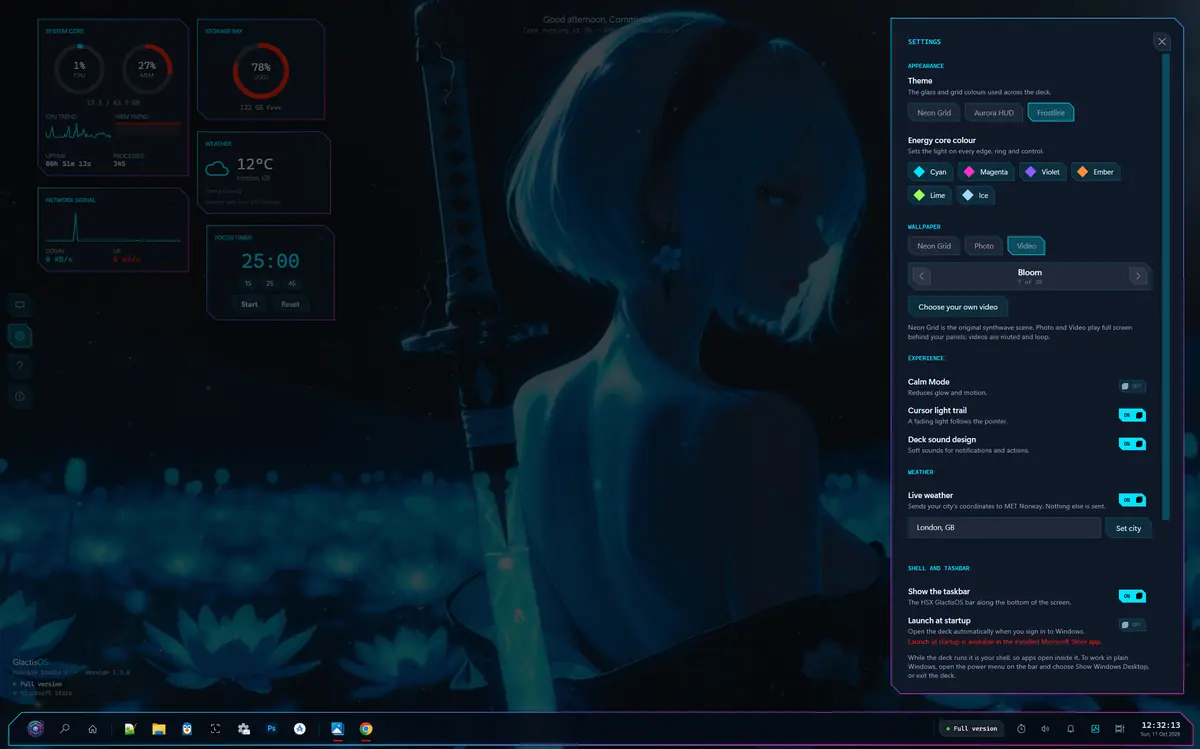 HSX GlactisOS running on Windows, screen 2 of 4