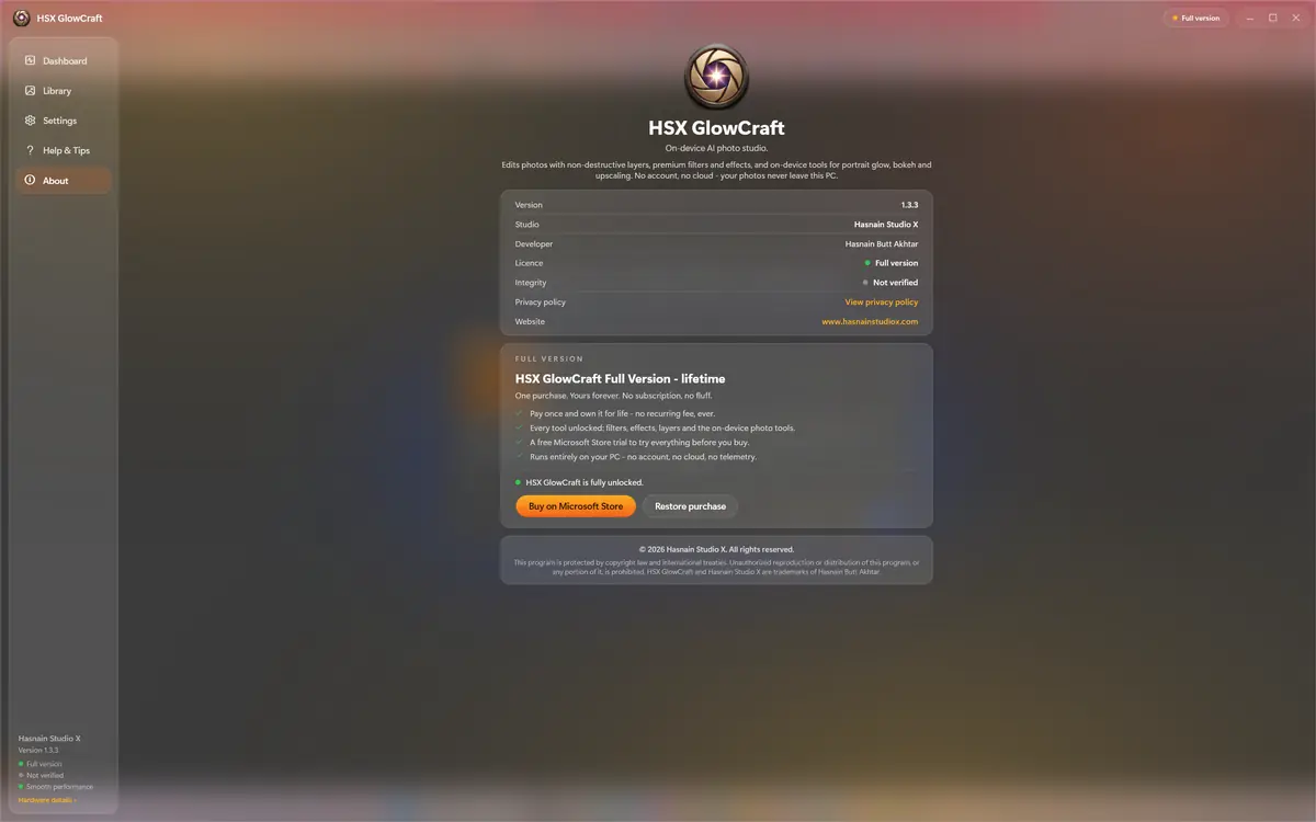 HSX GlowCraft running on Windows, screen 1 of 4