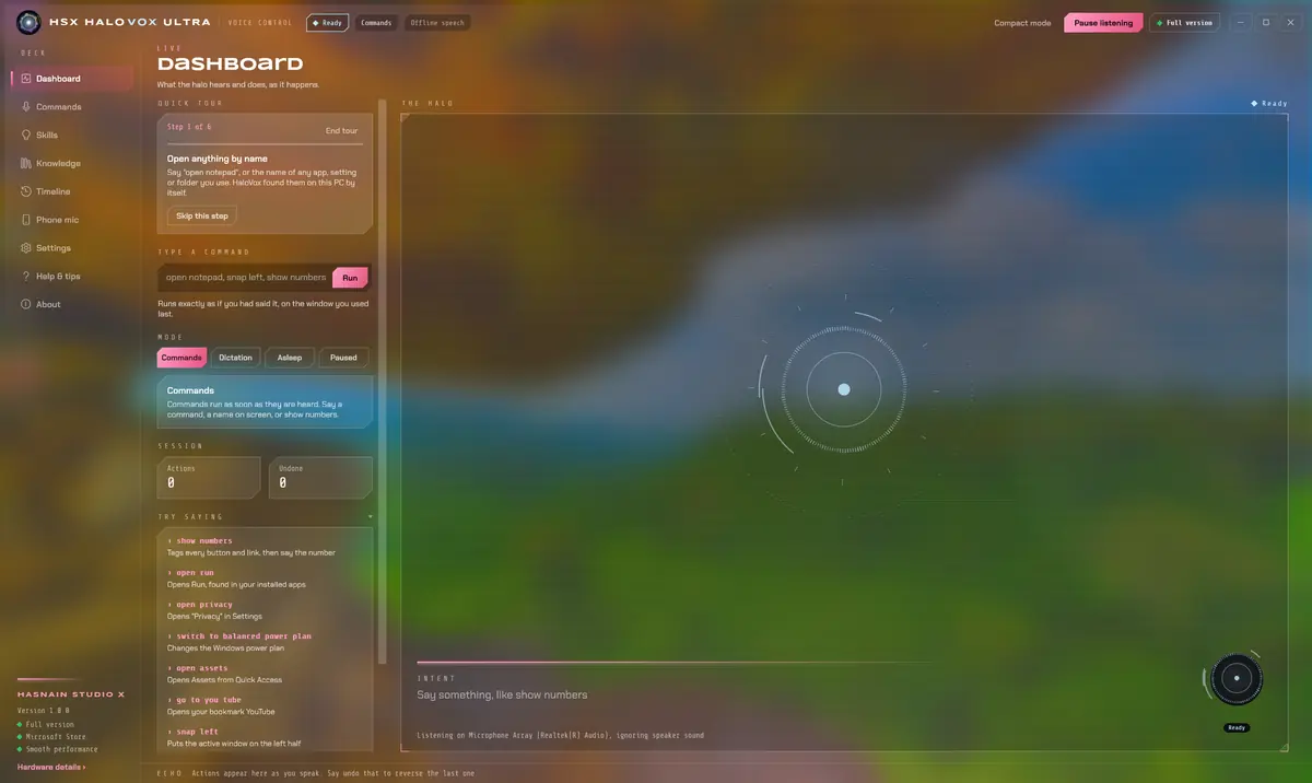 HSX HaloVox Ultra running on Windows, screen 1 of 4