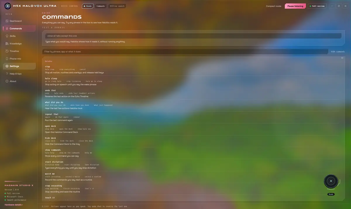 HSX HaloVox Ultra running on Windows, screen 2 of 4