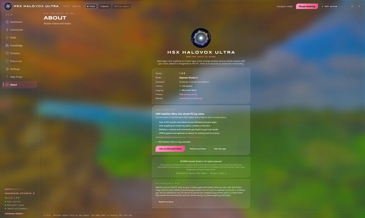 HSX HaloVox Ultra running on Windows, screen 4 of 4