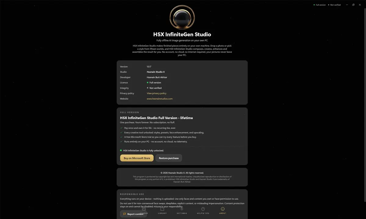 HSX InfiniteGen Studio running on Windows, screen 4 of 4