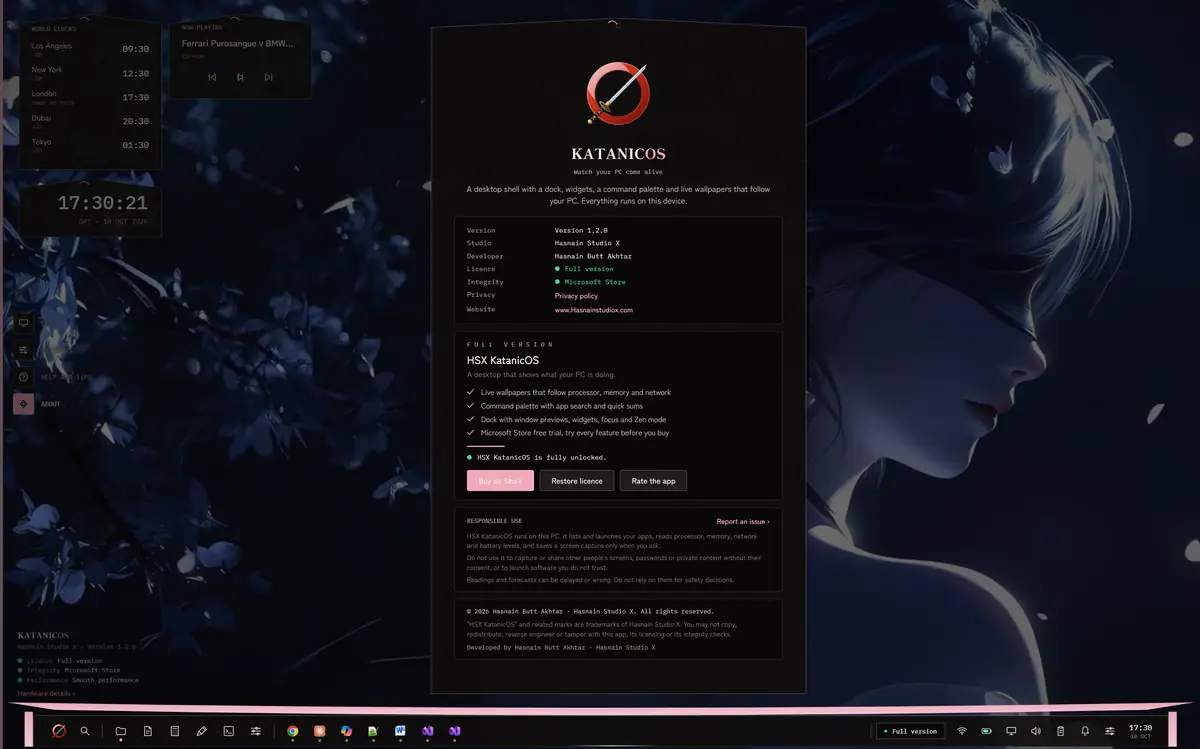 HSX KatanicOS running on Windows, screen 1 of 4