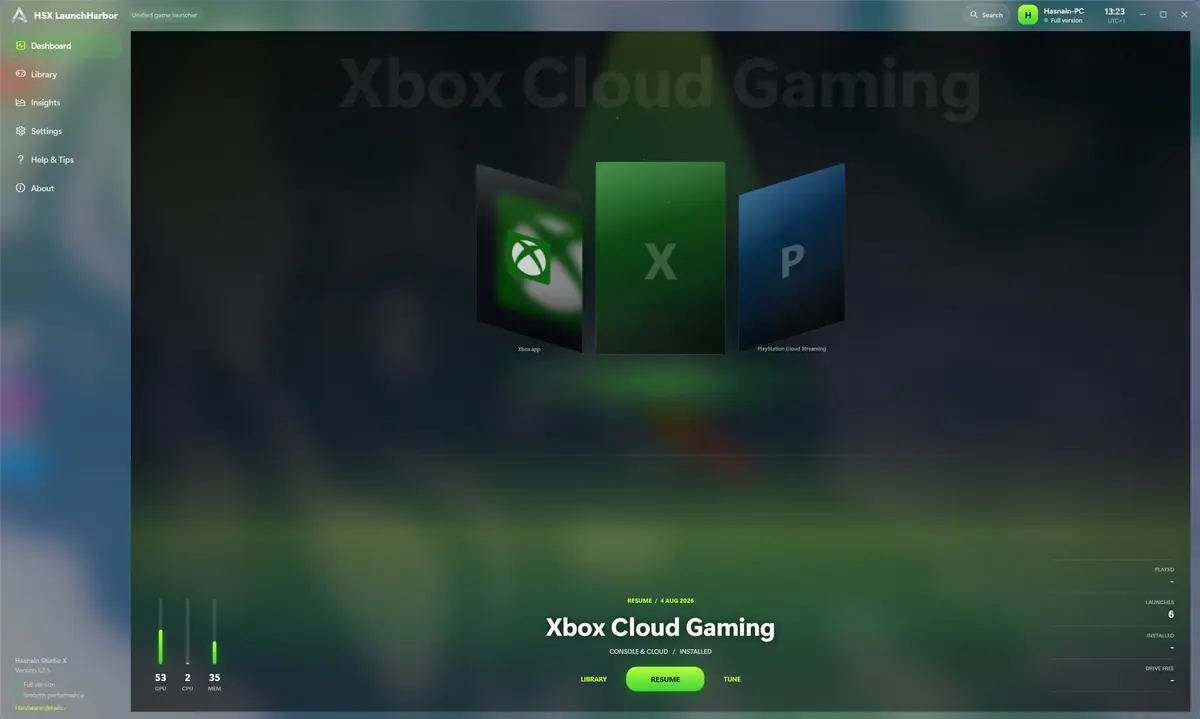 HSX LaunchHarbor running on Windows, screen 1 of 4