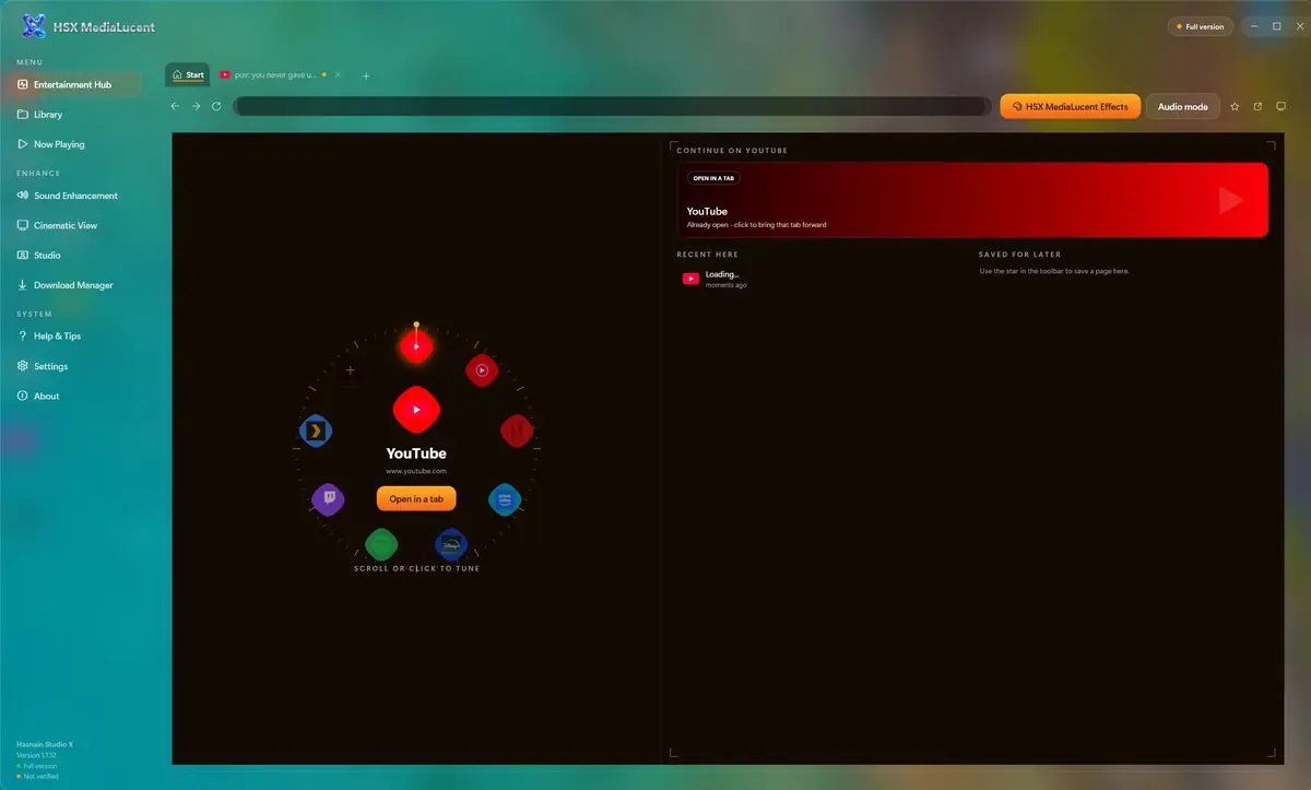 HSX MediaLucent running on Windows, screen 1 of 4