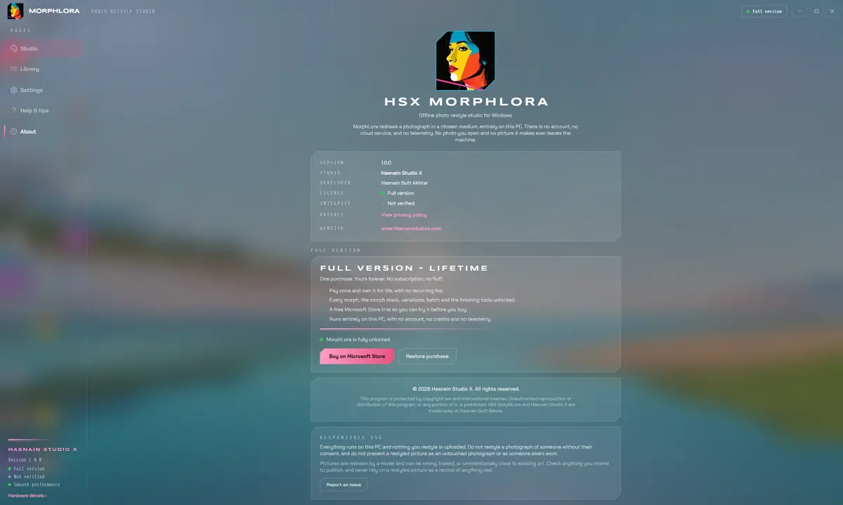 HSX MorphLora running on Windows, screen 4 of 4