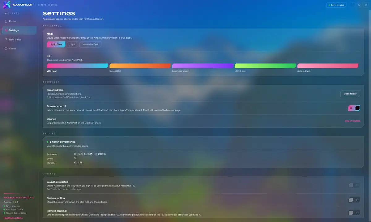 HSX NanoPilot running on Windows, screen 2 of 4