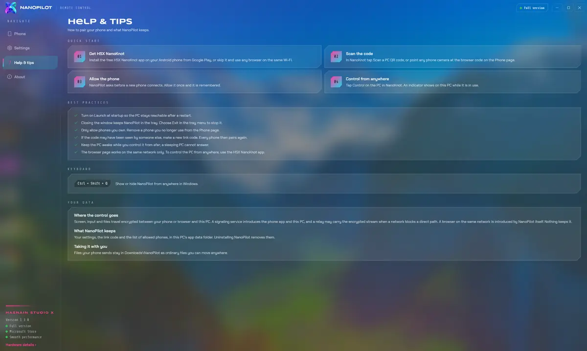 HSX NanoPilot running on Windows, screen 3 of 4