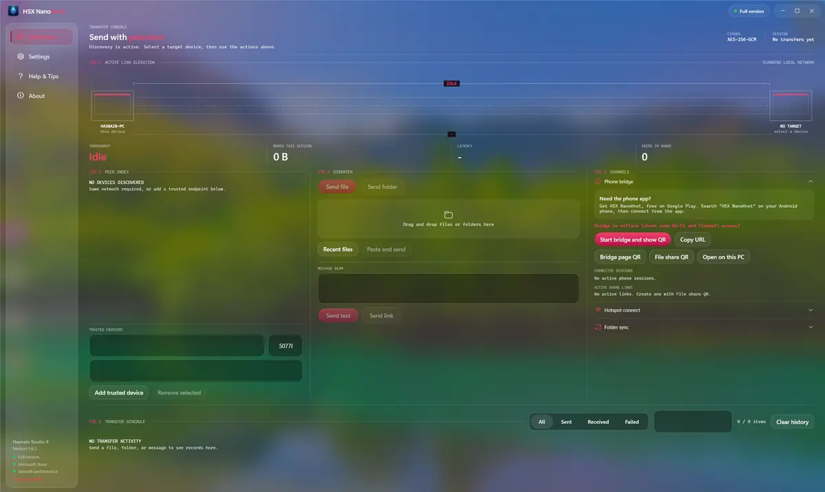 HSX NanoSend running on Windows, screen 1 of 4