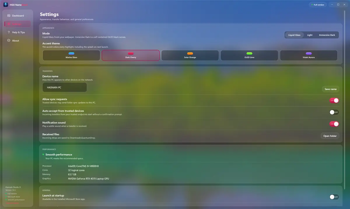 HSX NanoSend running on Windows, screen 2 of 4